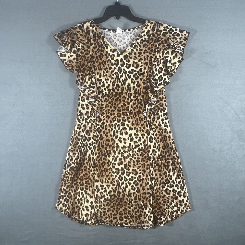 Women's Leopard Print‎ V-Neck Ruffle Sleeve Dress XL Polyester Blend Casual